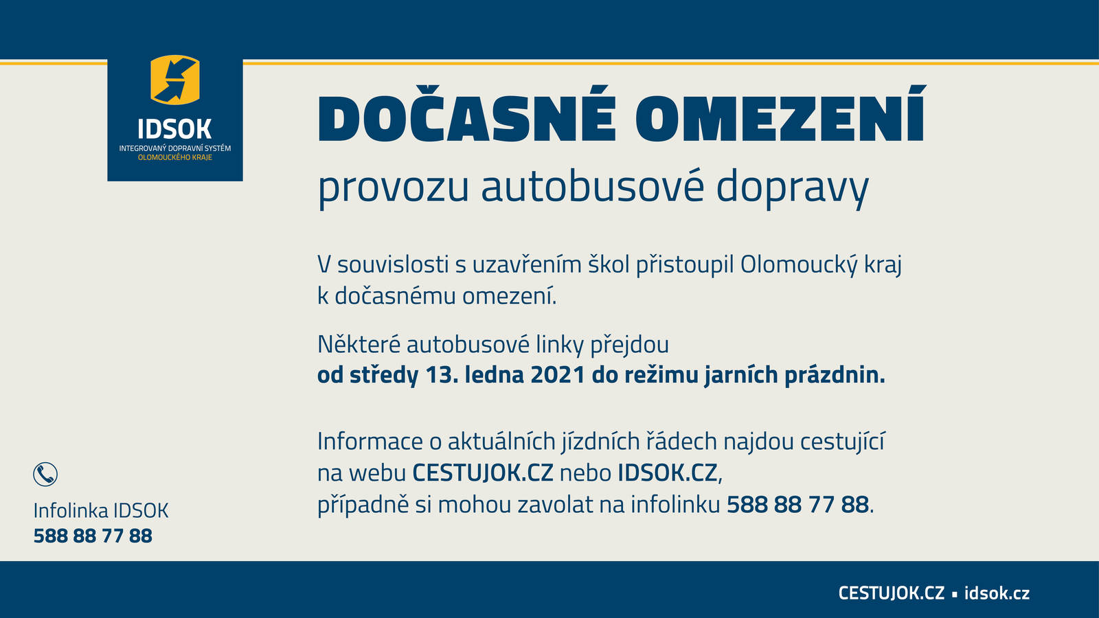 Olomoucký kraj dočasně omezuje autobusovou dopravu